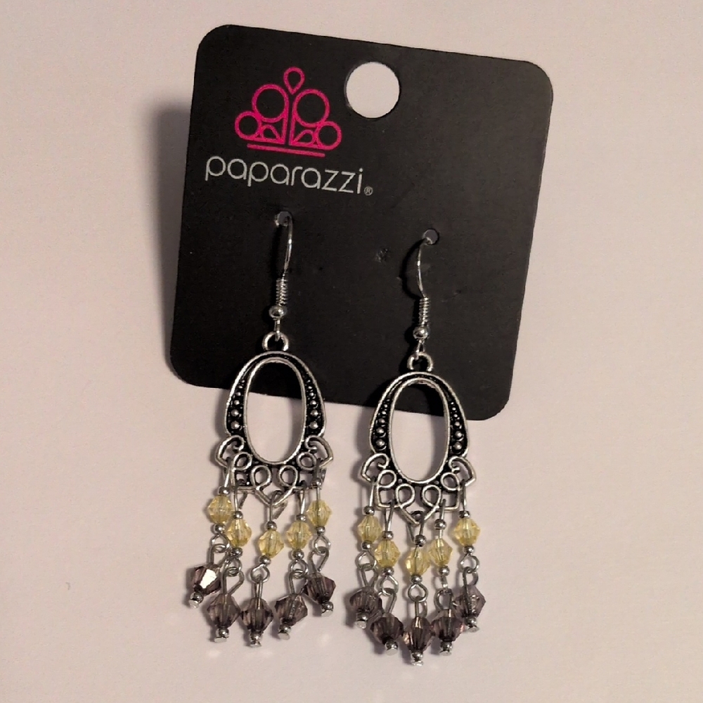 Paparazzi‎ Silver and Yellow Chandelier Earrings
